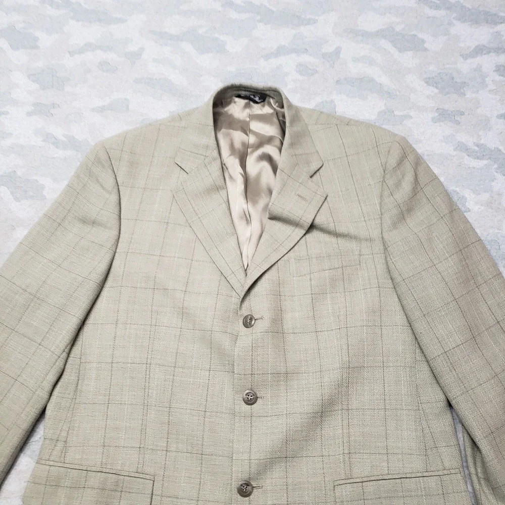 Pronto Uomo Blazer Mens 44R Green Three Button Zignone Merino Wool Check